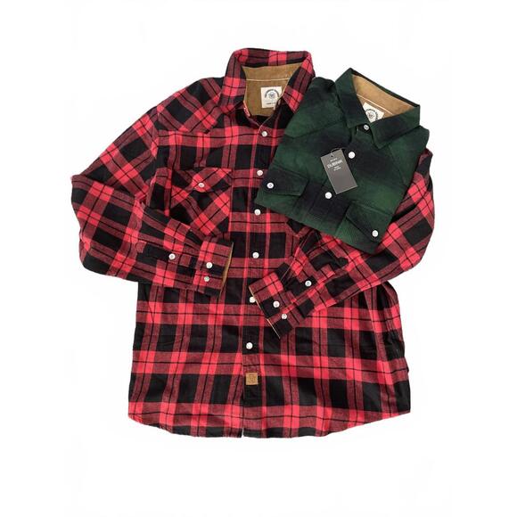 Dubinik Customized Version Men's Plaid Flannel Shirts Large Red Green Cotton - Picture 2 of 8